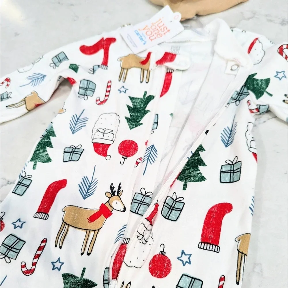 CARTER'S Christmas Footed Pajamas with Reindeer Santa Trees Presents 9 Month - Picture 11 of 12